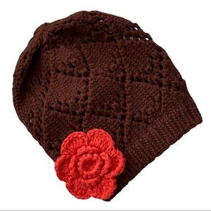 Knit Beanie Hat with Crocheted Flower on the Side